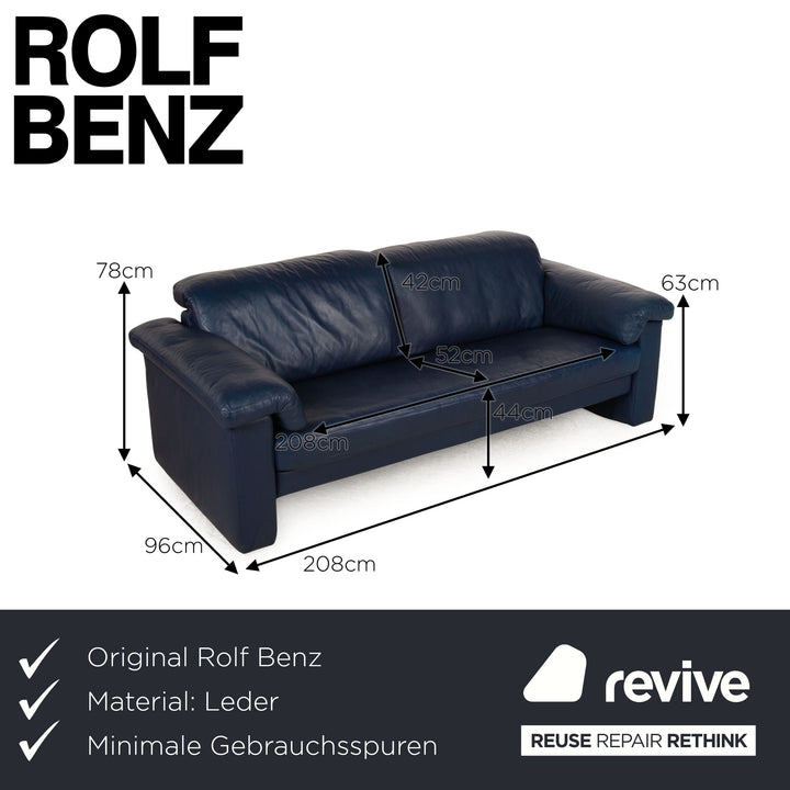 Rolf Benz 4000 Leather Two Seater Blue Sofa Couch