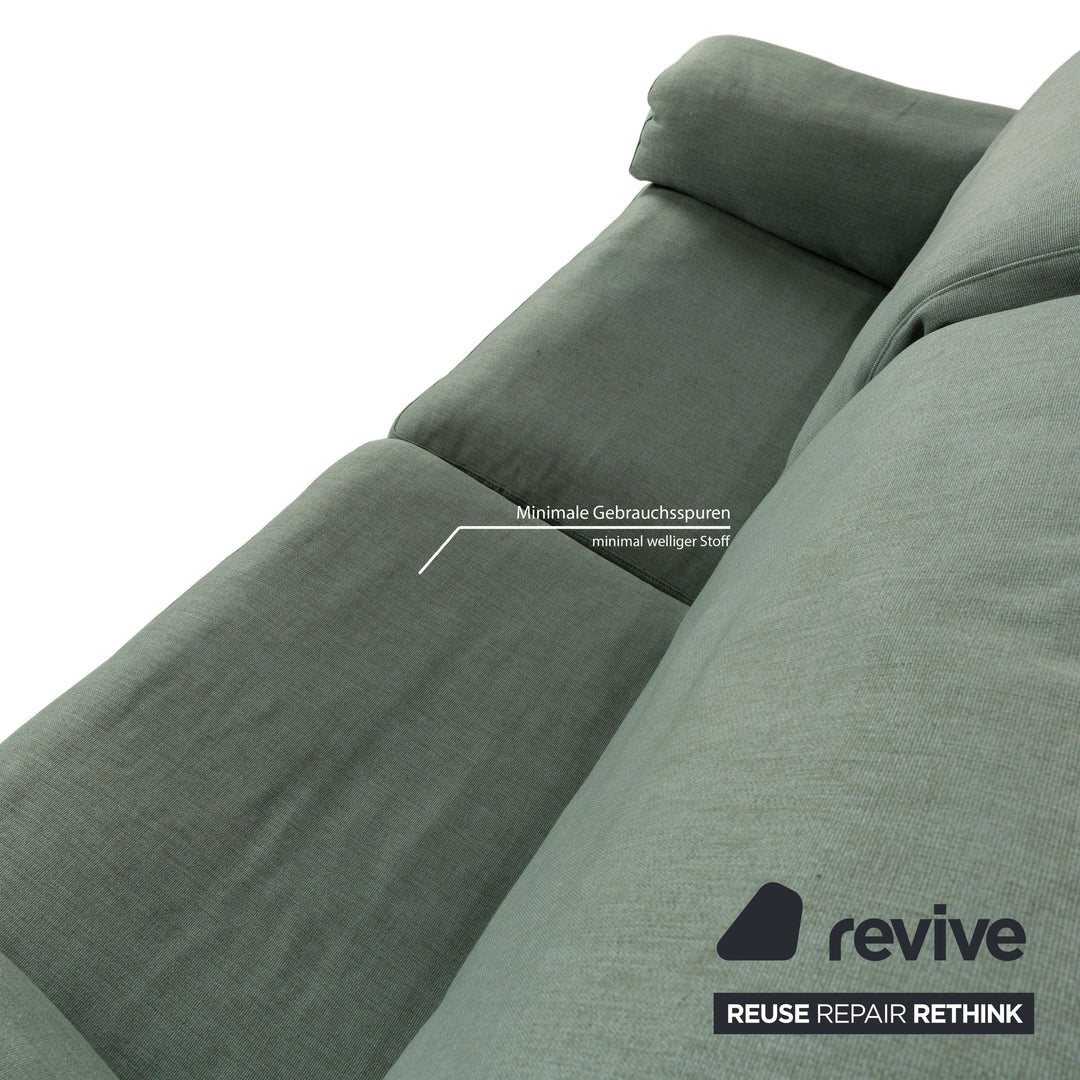 Rolf Benz 4000 Fabric Two-Seater Green Blue Manual Function Sofa Couch