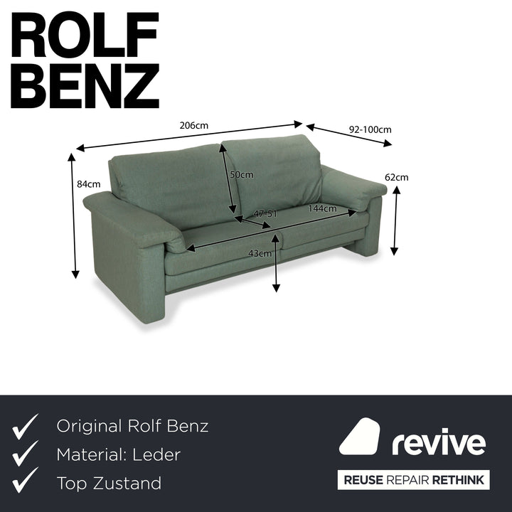 Rolf Benz 4000 Fabric Two-Seater Green Blue Manual Function Sofa Couch