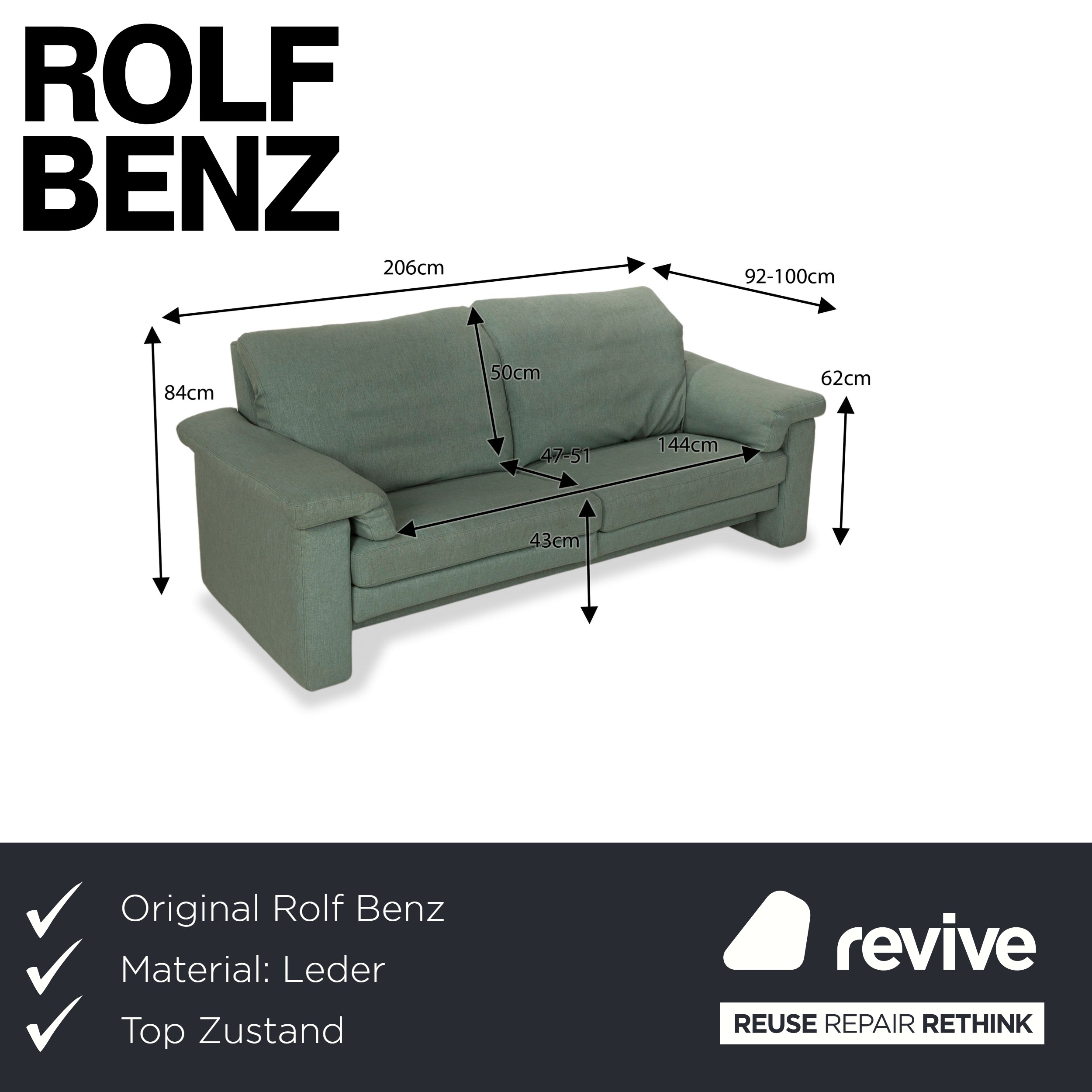 Rolf Benz 4000 Stoff Zweisitzer Grün Blau manuelle Funktion Sofa Couch