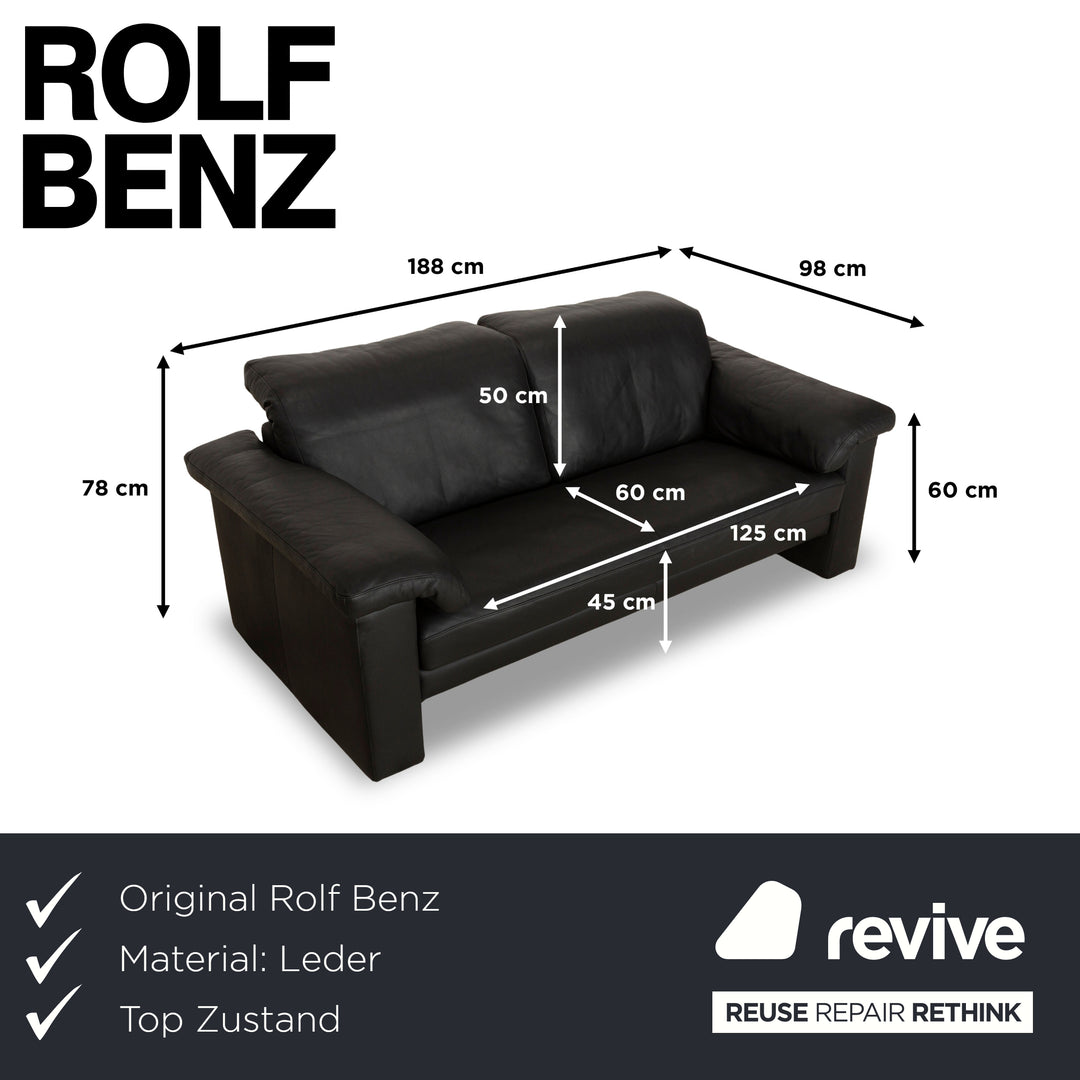Rolf Benz 4000 Leather Two Seater Black Sofa Couch