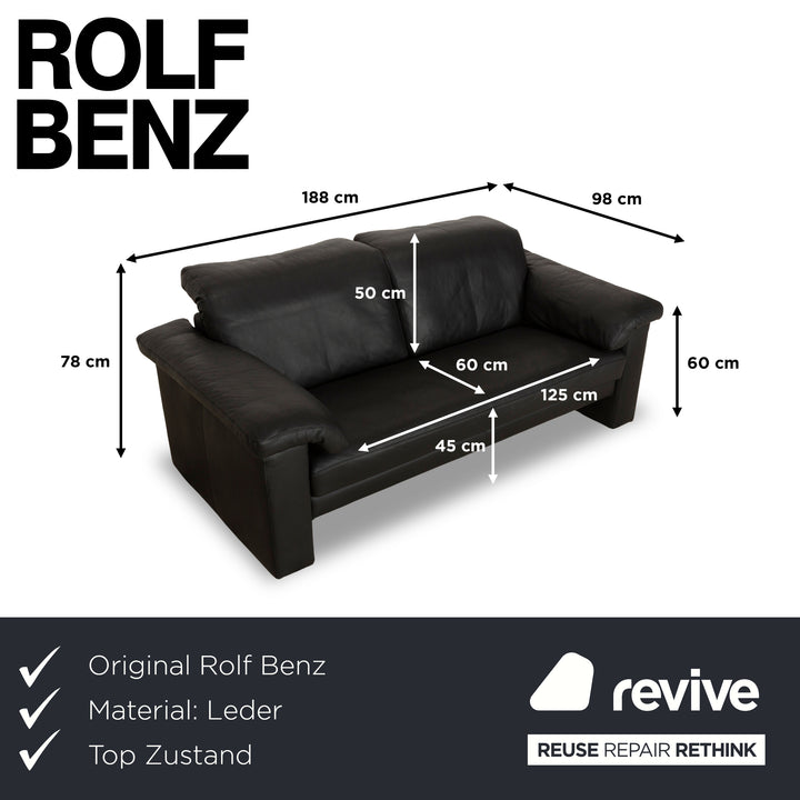 Rolf Benz 4000 lederen tweezitsbank zwart bankstel