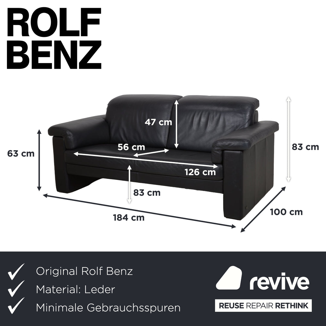 Rolf Benz 4000 Leather Two-Seater Sofa Black Couch
