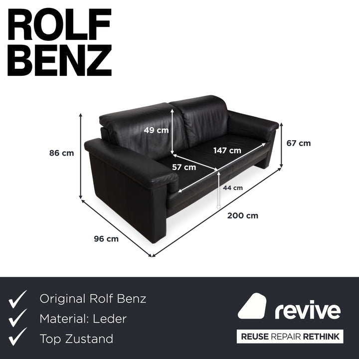Rolf Benz 4000 Two-Seater Leather Sofa Black Couch