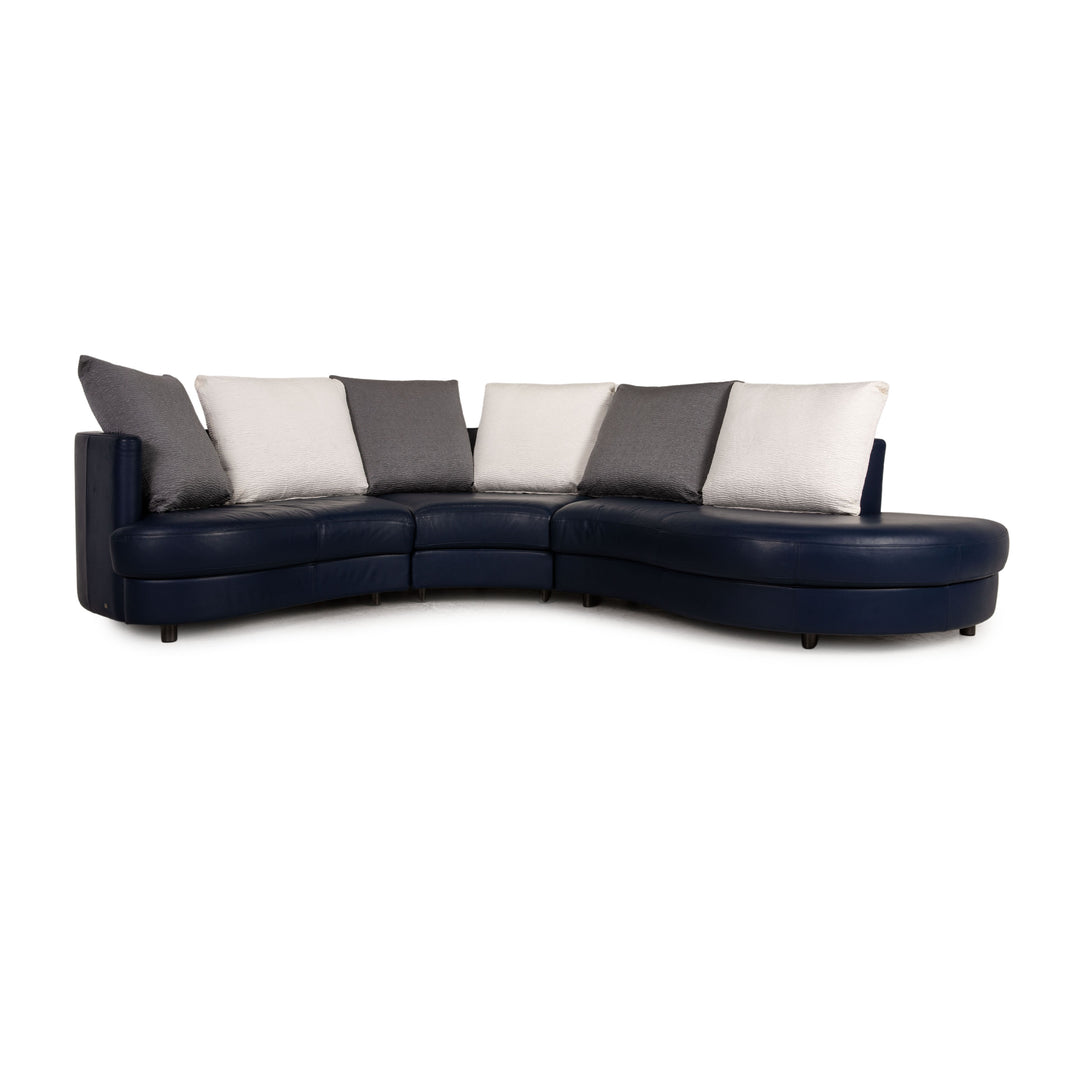 Rolf Benz 4500 canapé d'angle en cuir bleu canapé bleu foncé chaise longue à droite