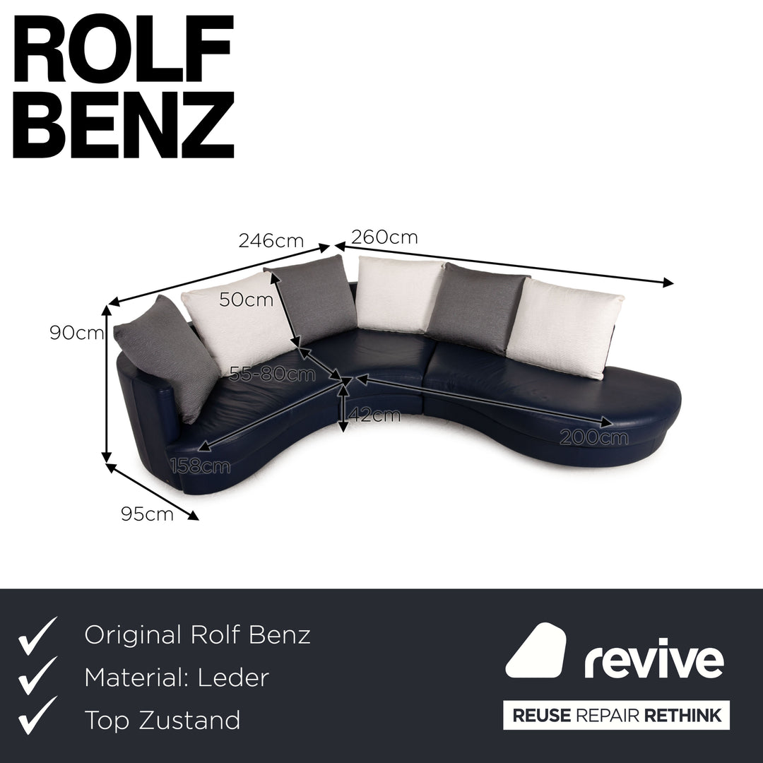 Rolf Benz 4500 leather corner sofa blue dark blue sofa couch recamier on the right