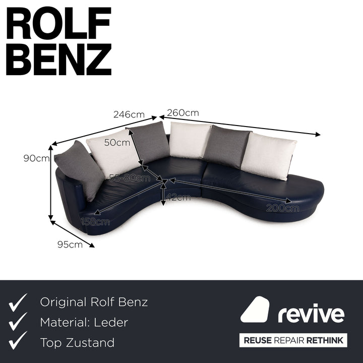 Rolf Benz 4500 canapé d'angle en cuir bleu canapé bleu foncé chaise longue à droite