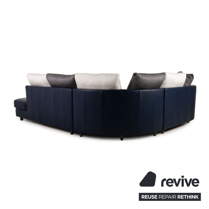 Rolf Benz 4500 leather corner sofa blue dark blue sofa couch recamier on the right