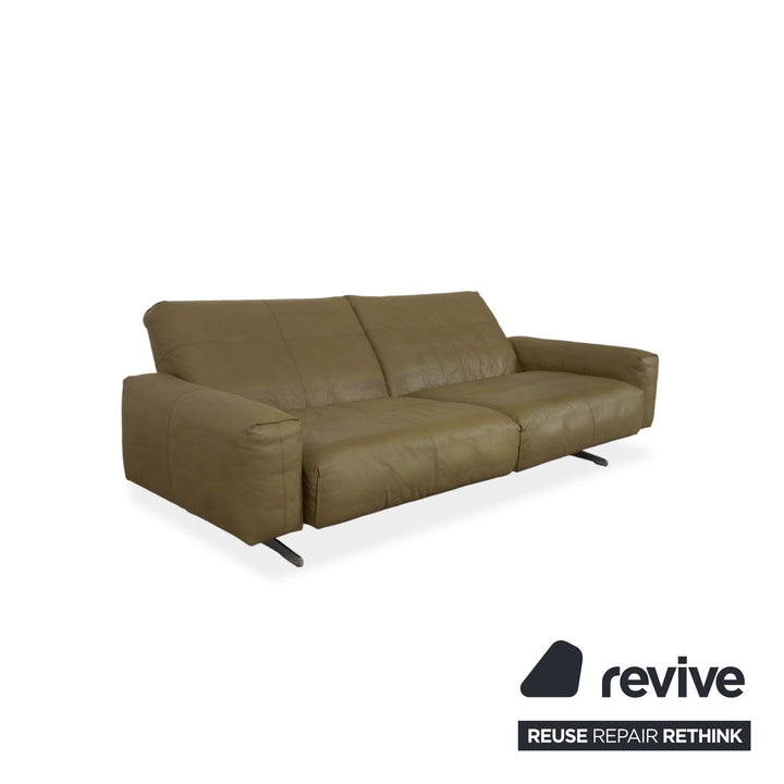 Rolf Benz 50 2x Three-Seater Leather Sofa Suite Khaki Green Brown with Manual Back Adjustment Couch