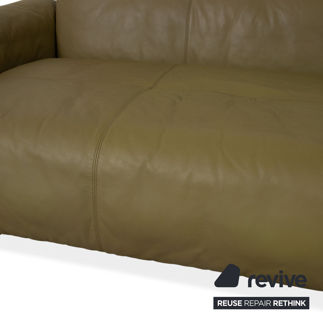 Rolf Benz 50 2x Three-Seater Leather Sofa Suite Khaki Green Brown with Manual Back Adjustment Couch