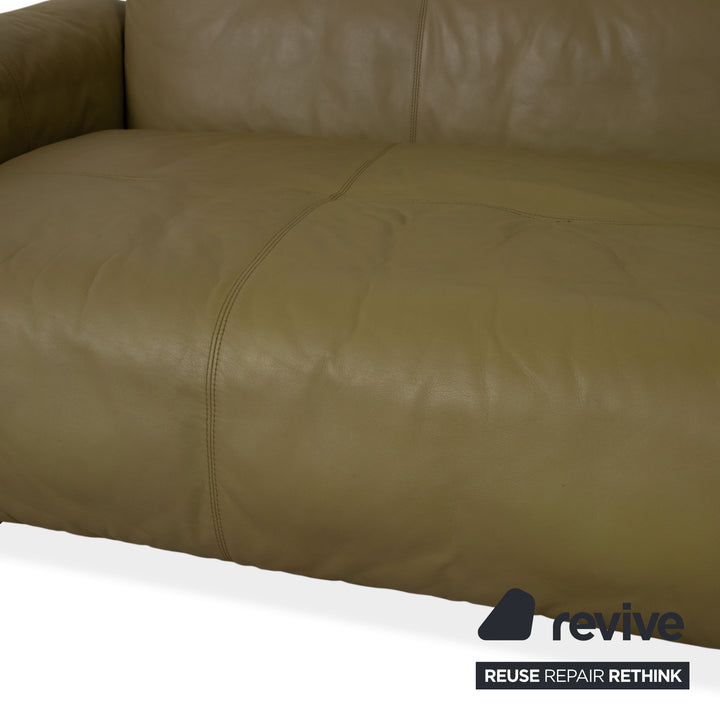 Rolf Benz 50 2x Three-Seater Leather Sofa Suite Khaki Green Brown with Manual Back Adjustment Couch
