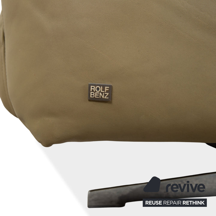 Rolf Benz 50 2x Three-Seater Leather Sofa Suite Khaki Green Brown with Manual Back Adjustment Couch