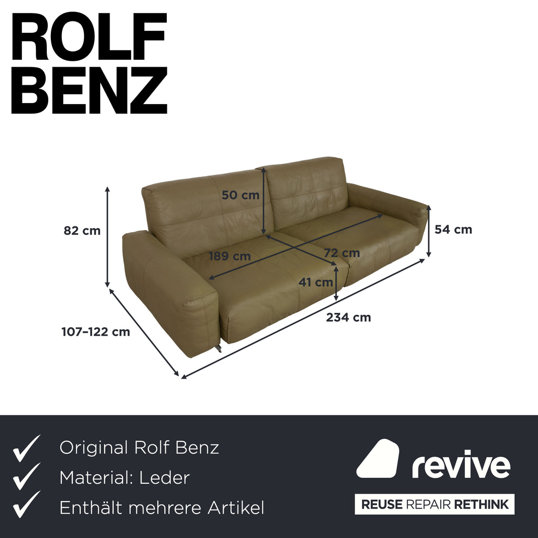 Rolf Benz 50 2x Three-Seater Leather Sofa Suite Khaki Green Brown with Manual Back Adjustment Couch