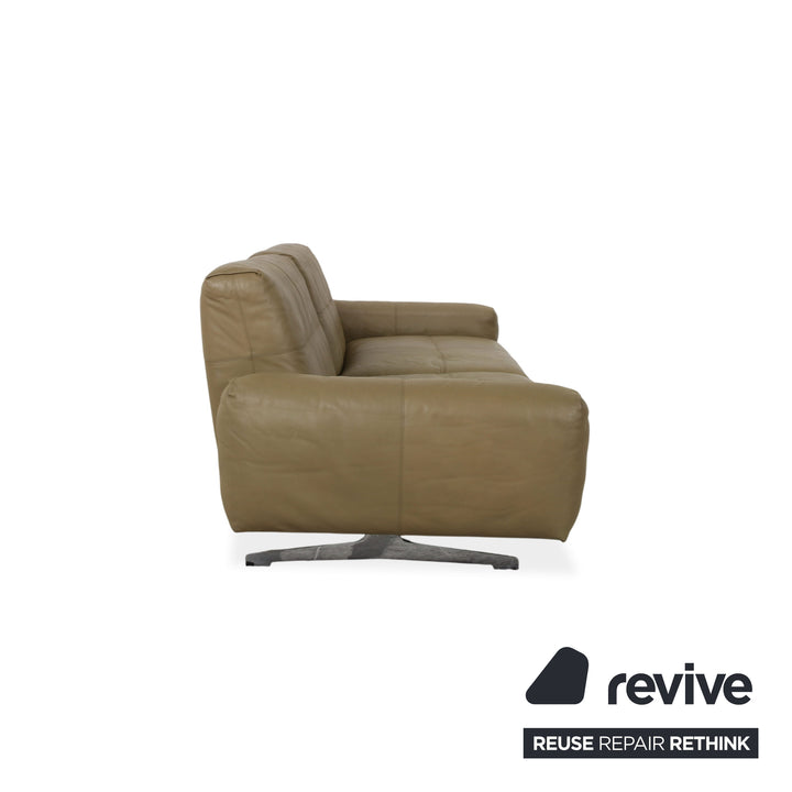 Rolf Benz 50 2x Three-Seater Leather Sofa Suite Khaki Green Brown with Manual Back Adjustment Couch