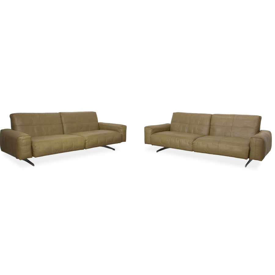 Rolf Benz 50 2x Three-Seater Leather Sofa Suite Khaki Green Brown with Manual Back Adjustment Couch