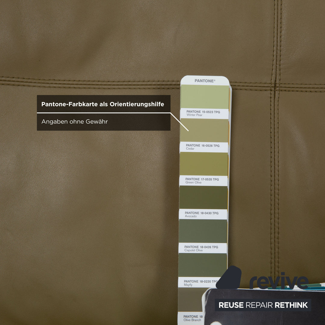 Rolf Benz 50 2x Three-Seater Leather Sofa Suite Khaki Green Brown with Manual Back Adjustment Couch