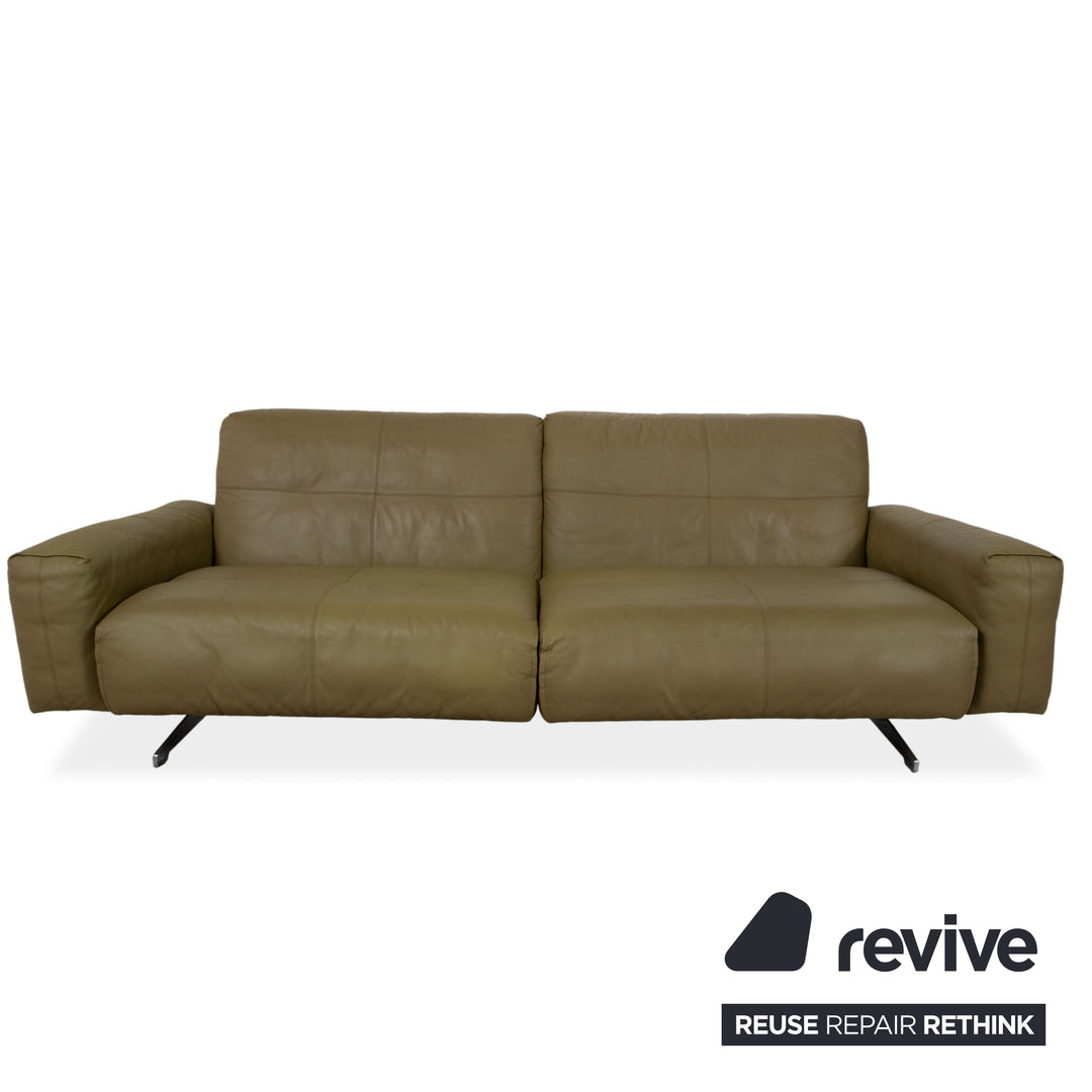 Rolf Benz 50 2x Three-Seater Leather Sofa Suite Khaki Green Brown with Manual Back Adjustment Couch