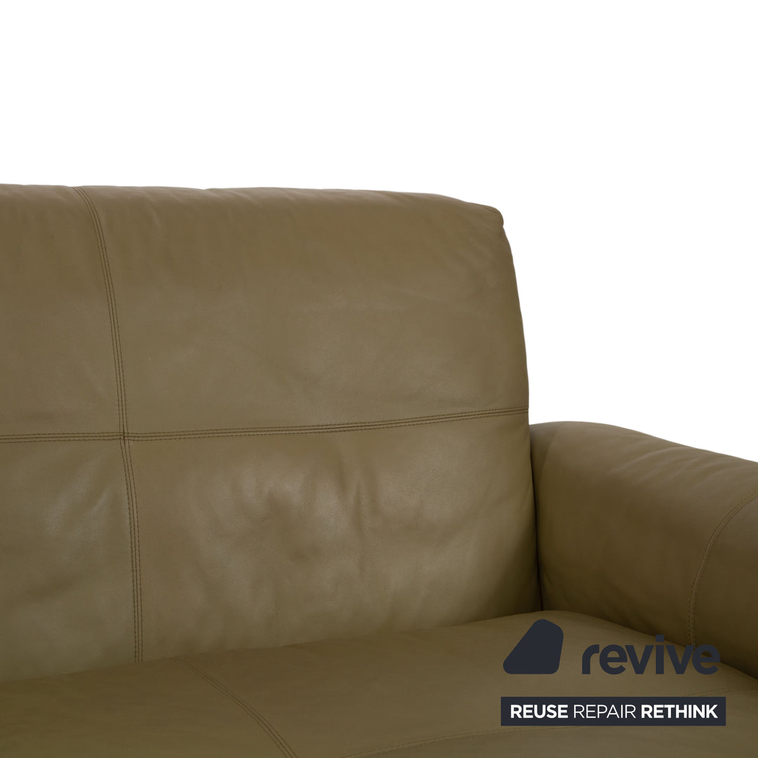 Rolf Benz 50 Three-seater Leather Sofa Khaki Green Brown with Manual Backrest Adjustment Function Couch