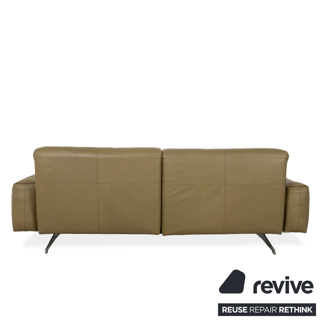 Canapé trois places Rolf Benz 50 en cuir kaki-vert-marron avec réglage manuel du dossier