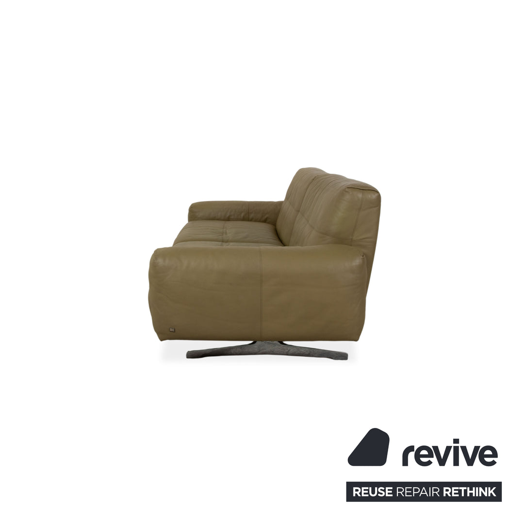 Rolf Benz 50 Three-seater Leather Sofa Khaki Green Brown with Manual Backrest Adjustment Function Couch