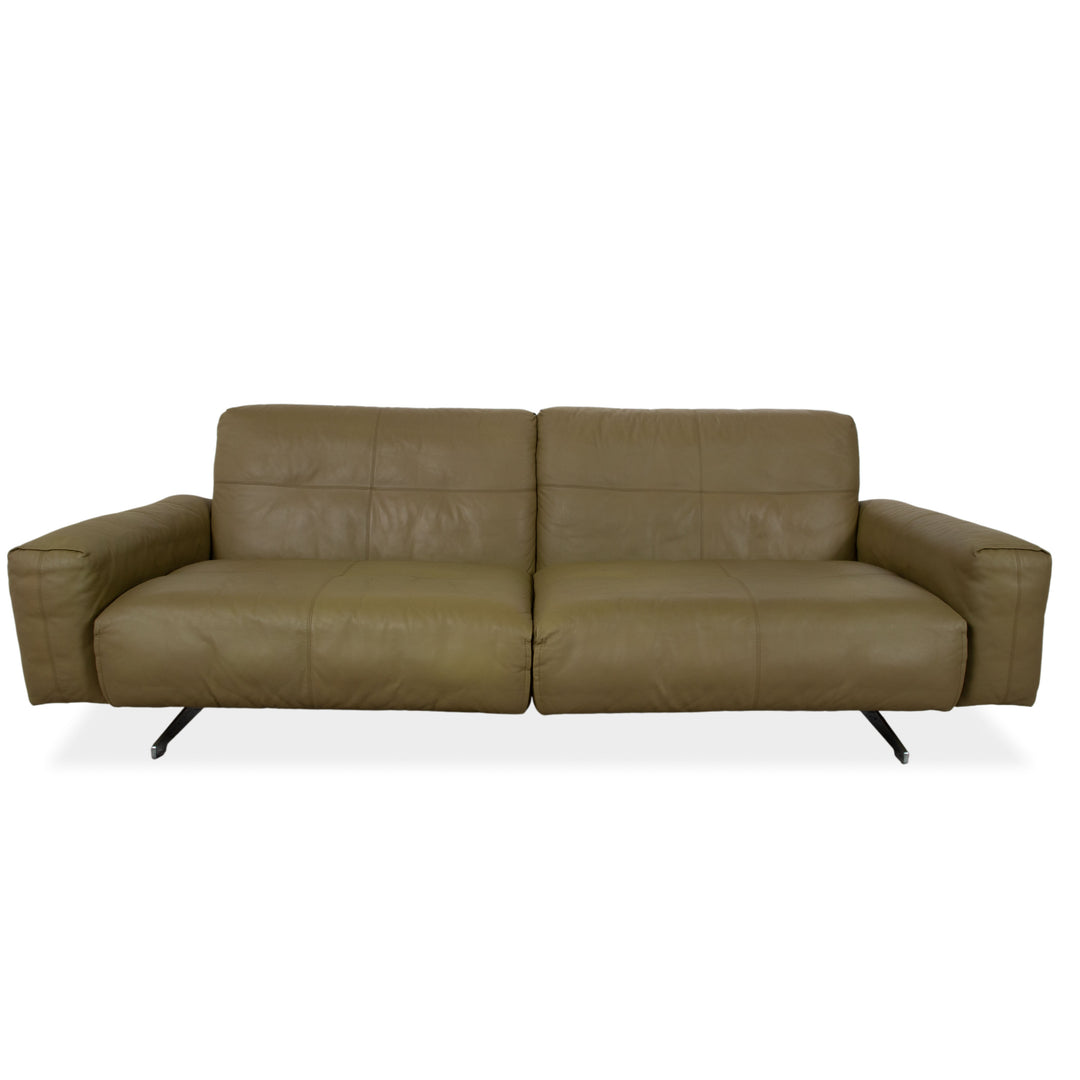 Rolf Benz 50 Three-seater Leather Sofa Khaki Green Brown with Manual Backrest Adjustment Function Couch