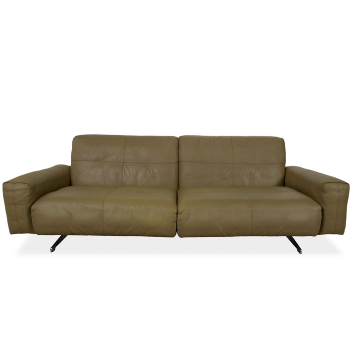 Rolf Benz 50 Three-seater Leather Sofa Khaki Green Brown with Manual Backrest Adjustment Function Couch