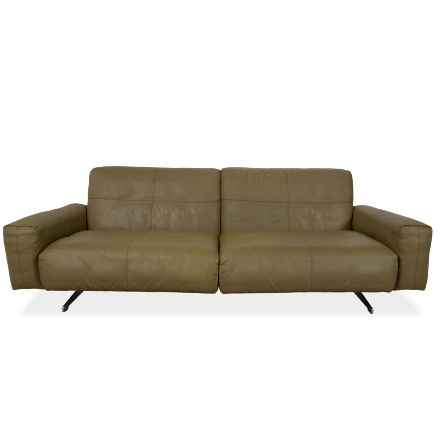 Rolf Benz 50 Three-seater Leather Sofa Khaki Green Brown with Manual Backrest Adjustment Function Couch
