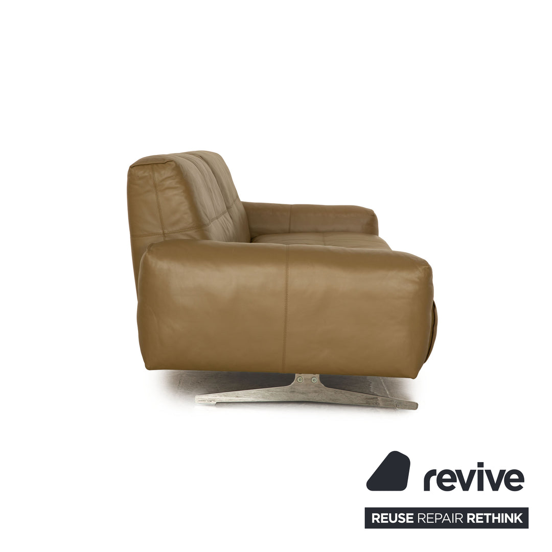 Rolf Benz 50 leather three-seater khaki green sofa couch manual function