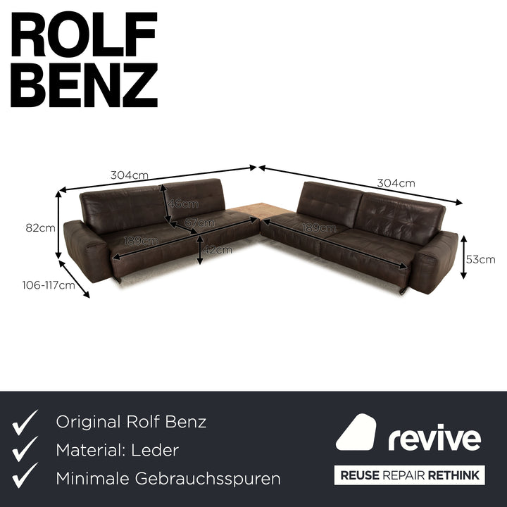 Rolf Benz 50 Leather Corner Sofa Dark Brown Sofa Couch Table Manual Function