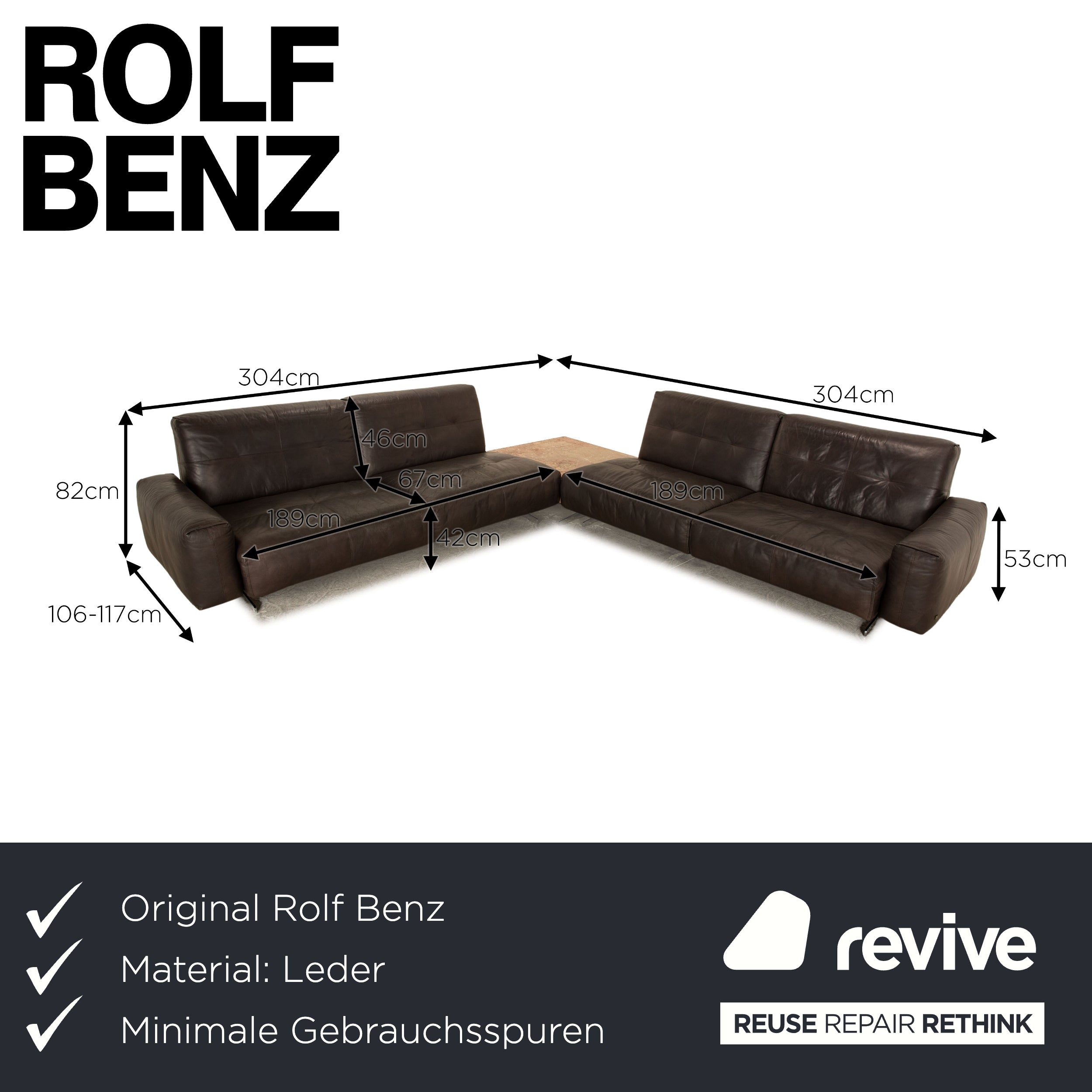 Rolf Benz 50 Leder Ecksofa Dunkelbraun Sofa Couch Tisch Manuelle Funktion