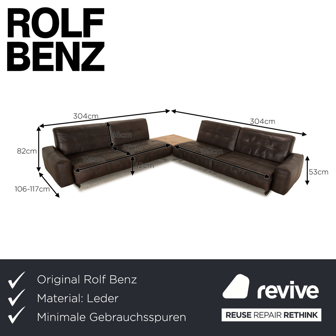 Rolf Benz 50 Canapé d'angle en cuir Marron foncé Table de canapé Fonction manuelle