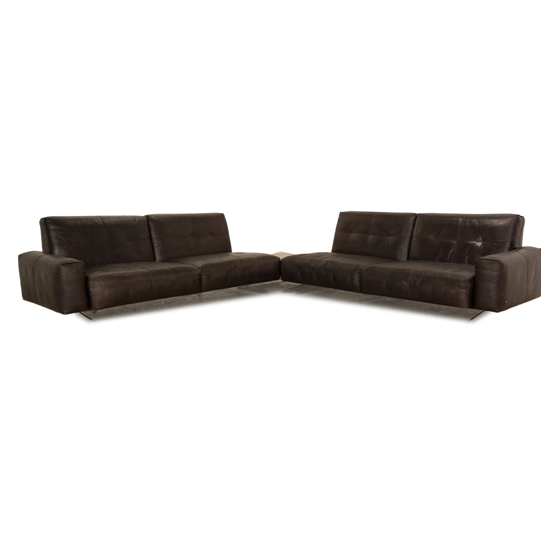 Rolf Benz 50 læderhjørnesofa mørkebrun sofa sofa bord manuel funktion