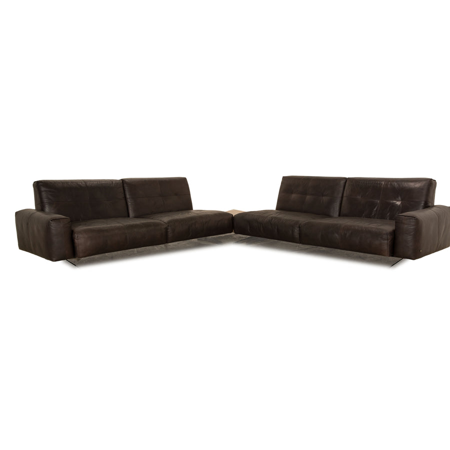 Rolf Benz 50 Leather Corner Sofa Dark Brown Sofa Couch Table Manual Function