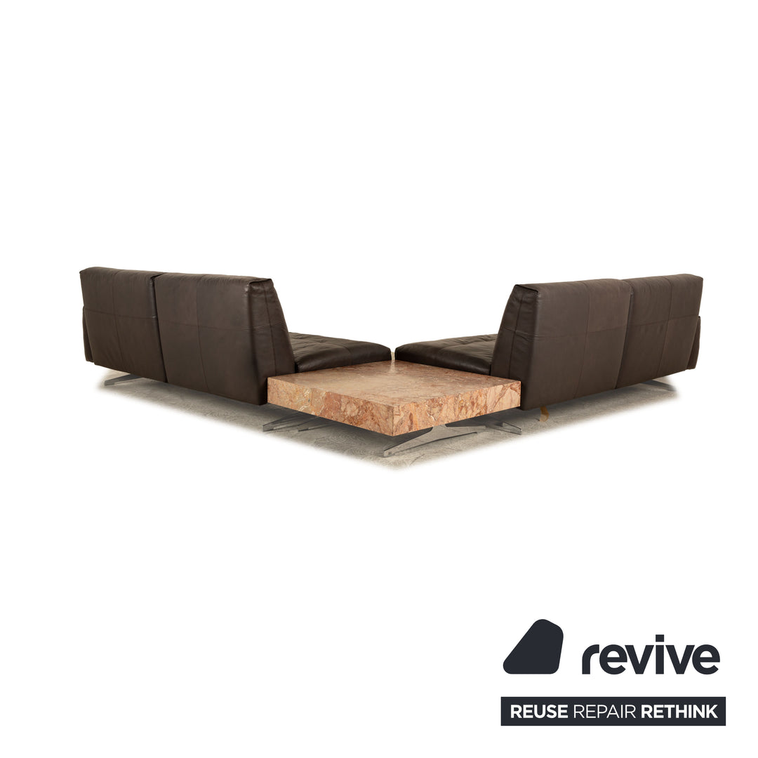 Rolf Benz 50 læderhjørnesofa mørkebrun sofa sofa bord manuel funktion