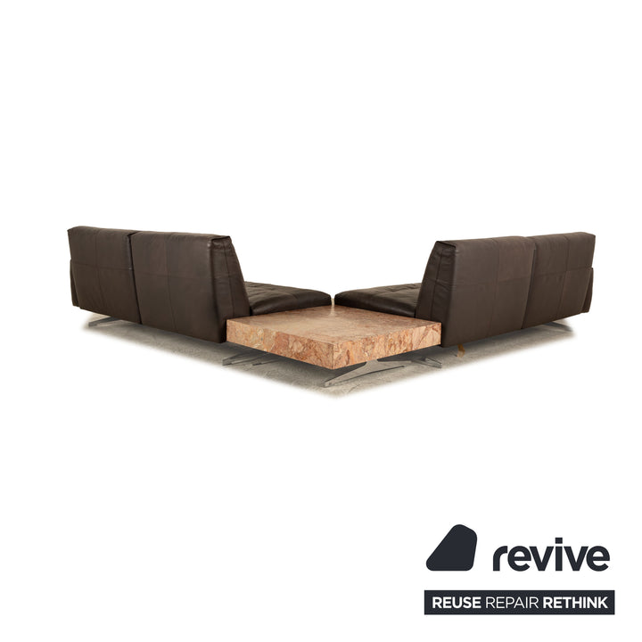 Rolf Benz 50 læderhjørnesofa mørkebrun sofa sofa bord manuel funktion