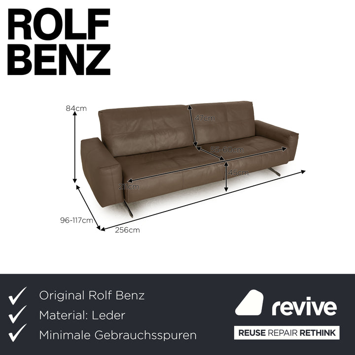 Rolf Benz 50 Leather Four Seater Grey Taupe Sofa Couch Manual Function