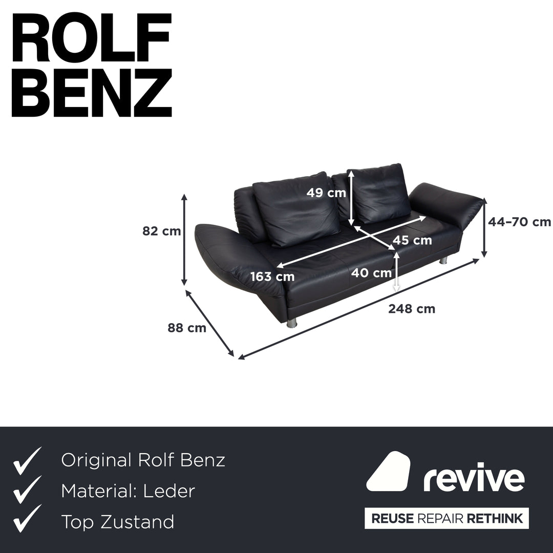 Rolf Benz 510 Leather Three-Seater Dark Blue Manual Function Sofa Couch