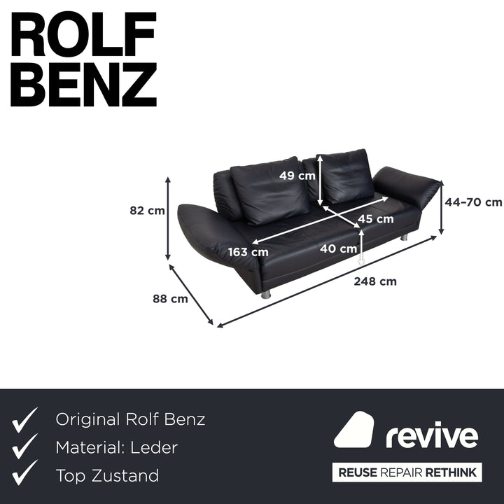 Rolf Benz 510 Leather Three-Seater Dark Blue Manual Function Sofa Couch