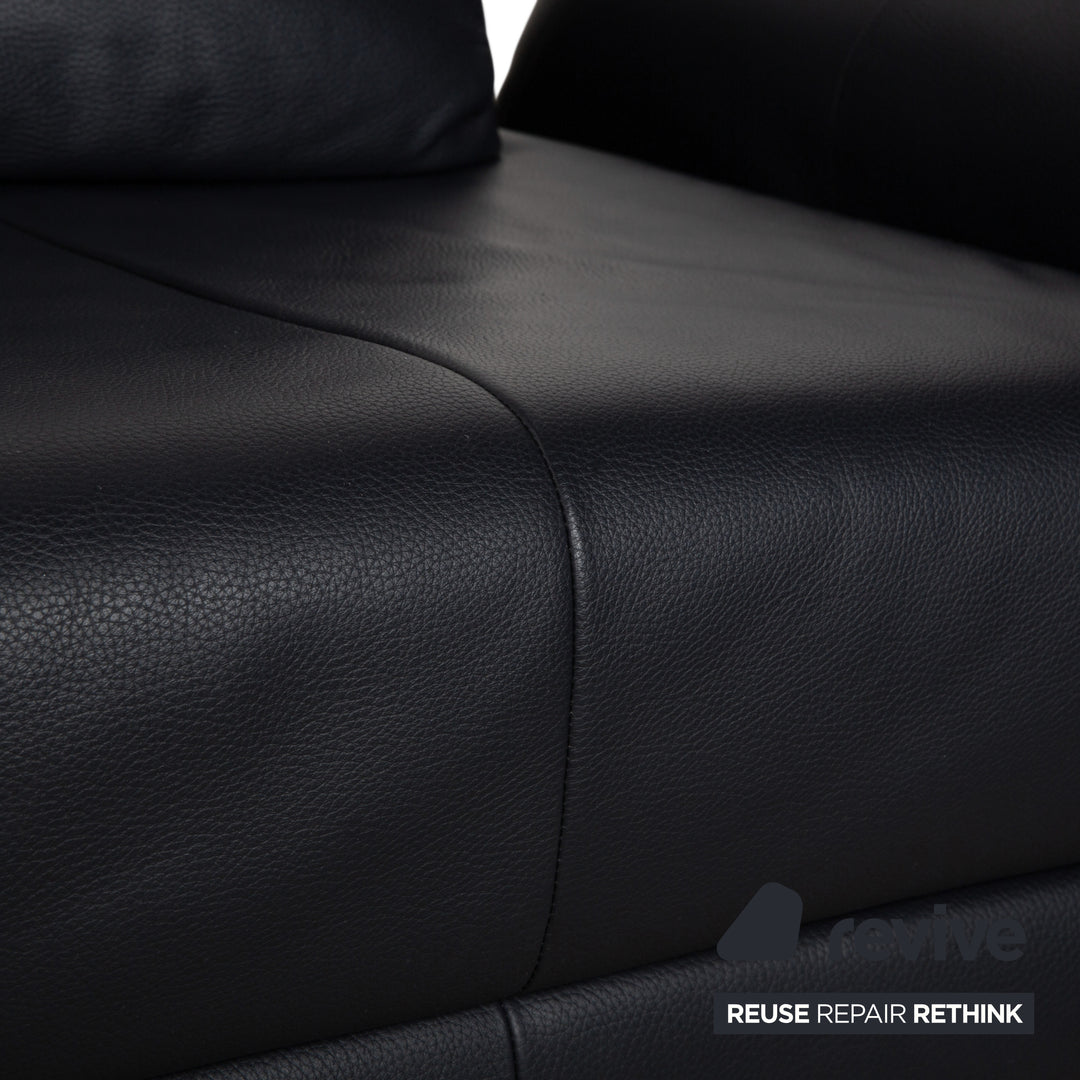Rolf Benz 510 Leather Three-Seater Dark Blue Manual Function Sofa Couch