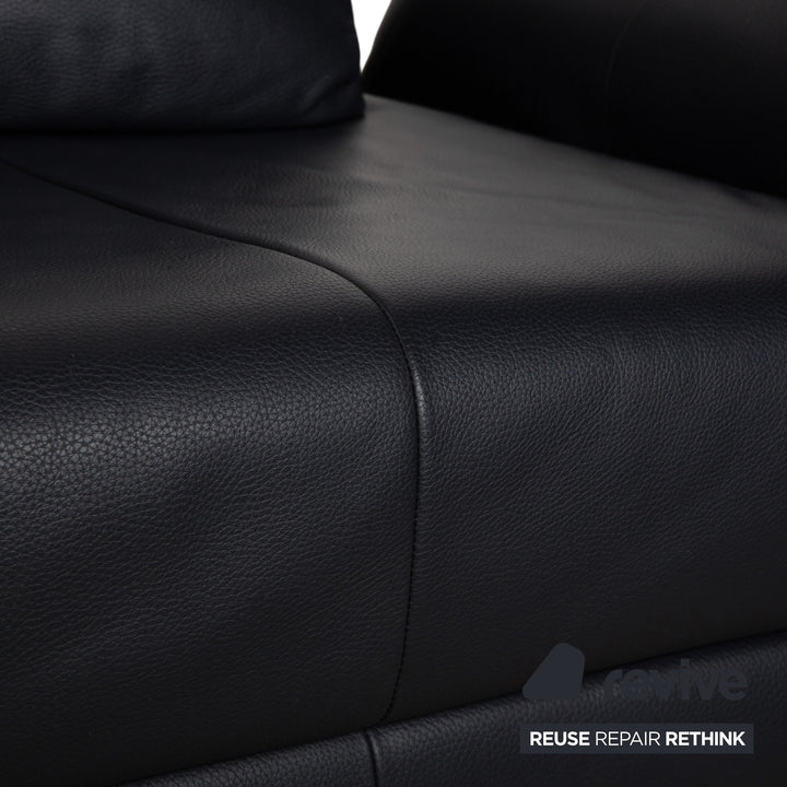 Rolf Benz 510 Leather Three-Seater Dark Blue Manual Function Sofa Couch