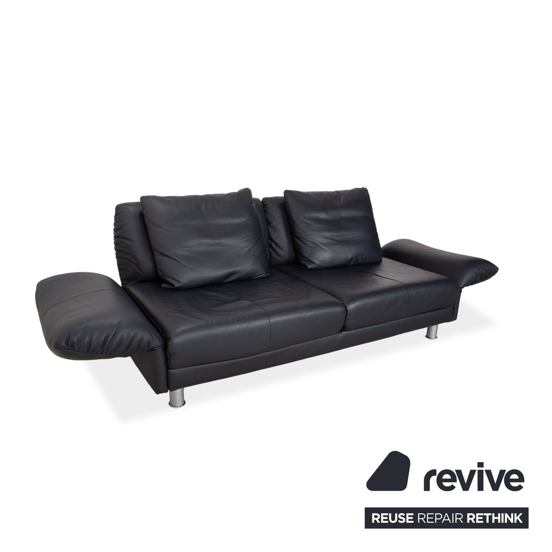 Rolf Benz 510 Leather Three-Seater Dark Blue Manual Function Sofa Couch