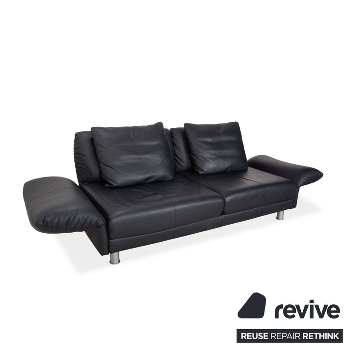 Rolf Benz 510 Leather Three-Seater Dark Blue Manual Function Sofa Couch