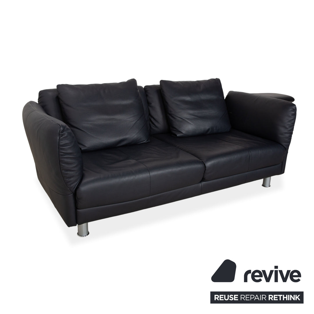 Rolf Benz 510 Leather Three-Seater Dark Blue Manual Function Sofa Couch