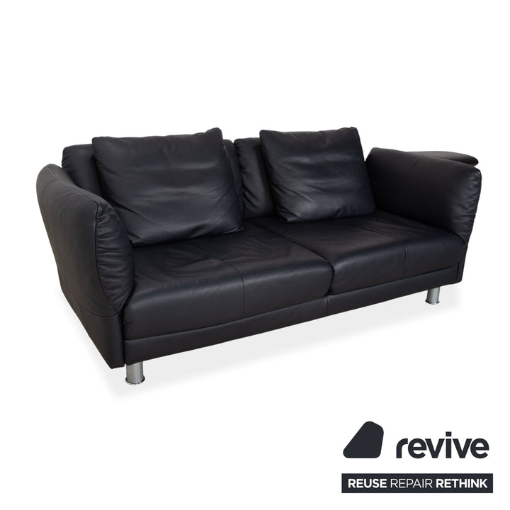 Rolf Benz 510 Leather Three-Seater Dark Blue Manual Function Sofa Couch
