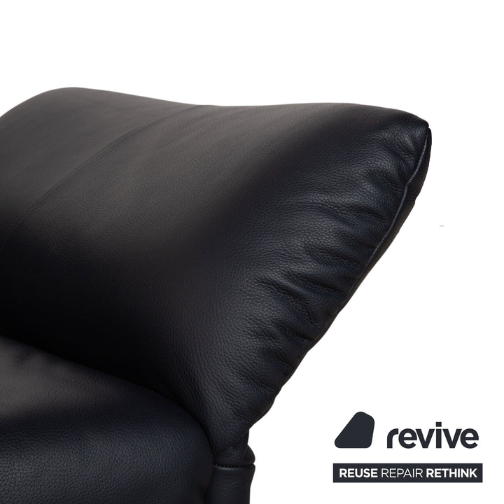Rolf Benz 510 Leather Three-Seater Dark Blue Manual Function Sofa Couch