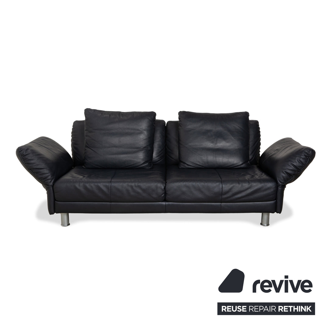 Rolf Benz 510 Leather Three-Seater Dark Blue Manual Function Sofa Couch
