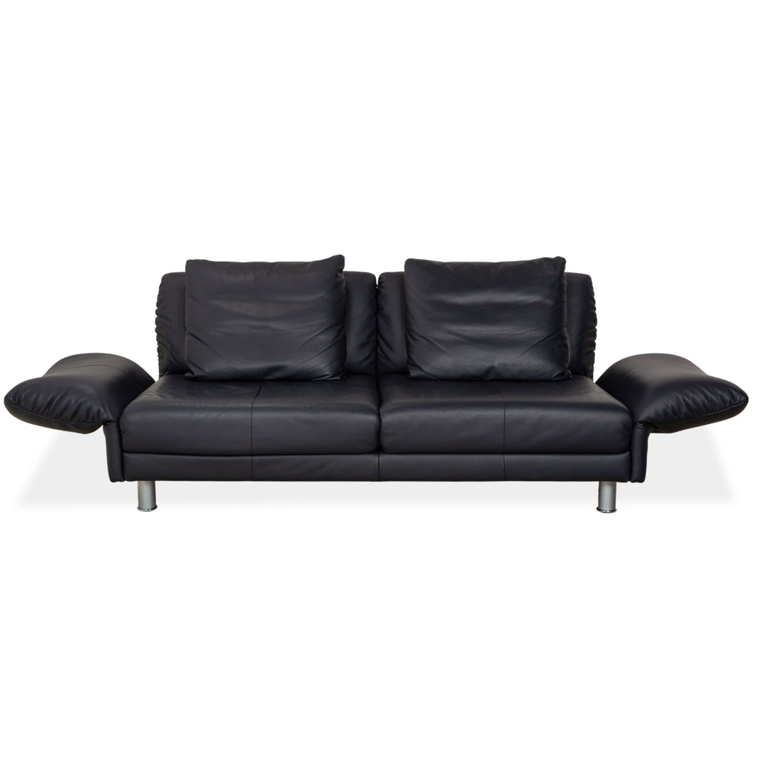 Rolf Benz 510 Leather Three-Seater Dark Blue Manual Function Sofa Couch