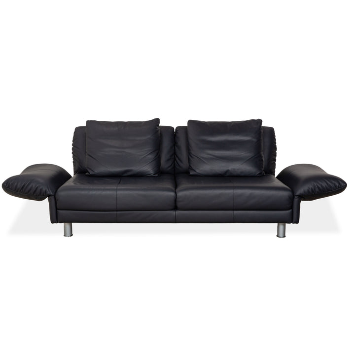 Rolf Benz 510 Leather Three-Seater Dark Blue Manual Function Sofa Couch