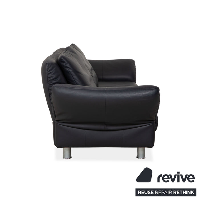Rolf Benz 510 Leather Three-Seater Dark Blue Manual Function Sofa Couch