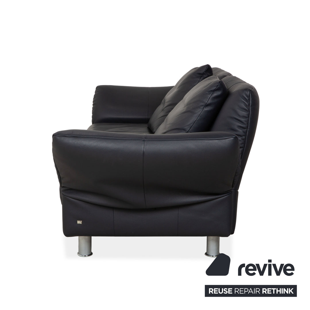 Rolf Benz 510 Leather Three-Seater Dark Blue Manual Function Sofa Couch